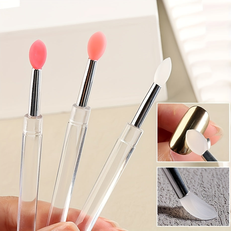 Silicone Nail Brush Set of Five with Listed Glitter Powder, Eyeshadow and Lip Application Uses, White, Pink or Red Options for Nail Art and Makeup Routines