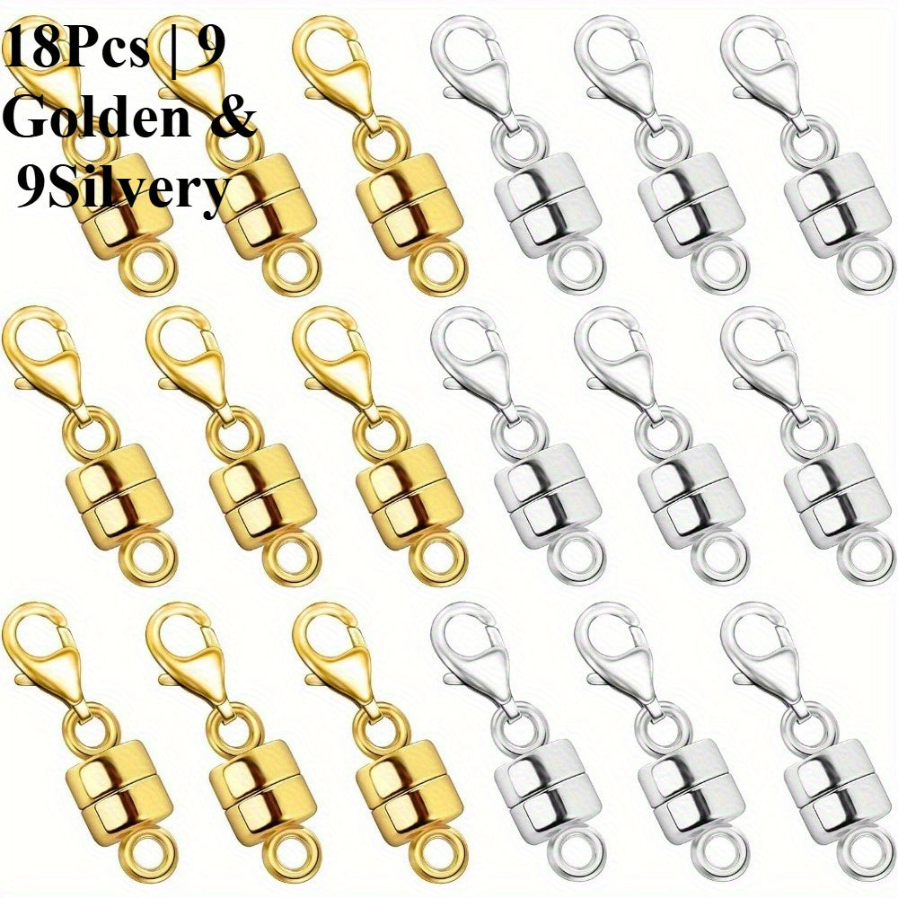 Magnetic Jewelry Clasp Converter Set, 18 Pieces in Golden and Silvery Colors with Lobster Clasps for Compatible Necklace and Bracelet Chains