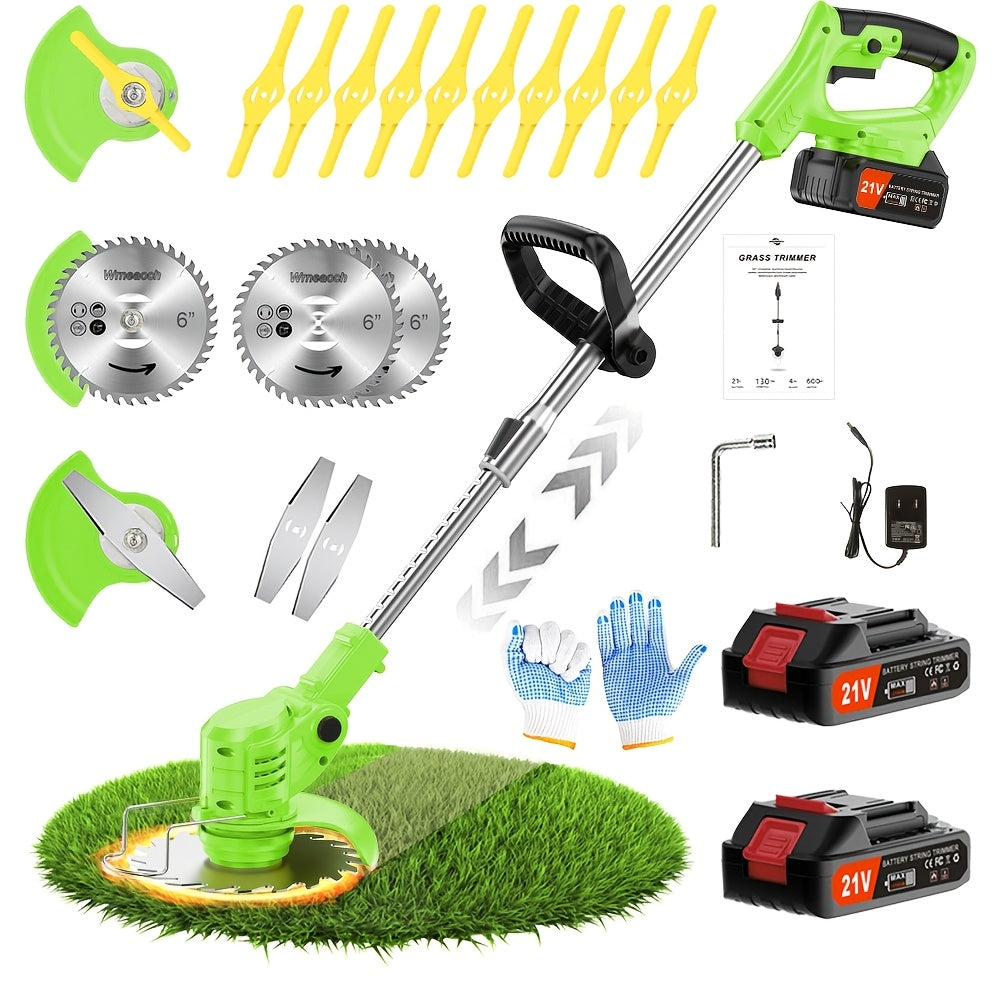 Foldable Cordless Weed Trimmer with Listed 21V Power and Two Lithium Batteries, Handheld Electric Grass Cutter in Four Color Options for Home Garden Maintenance