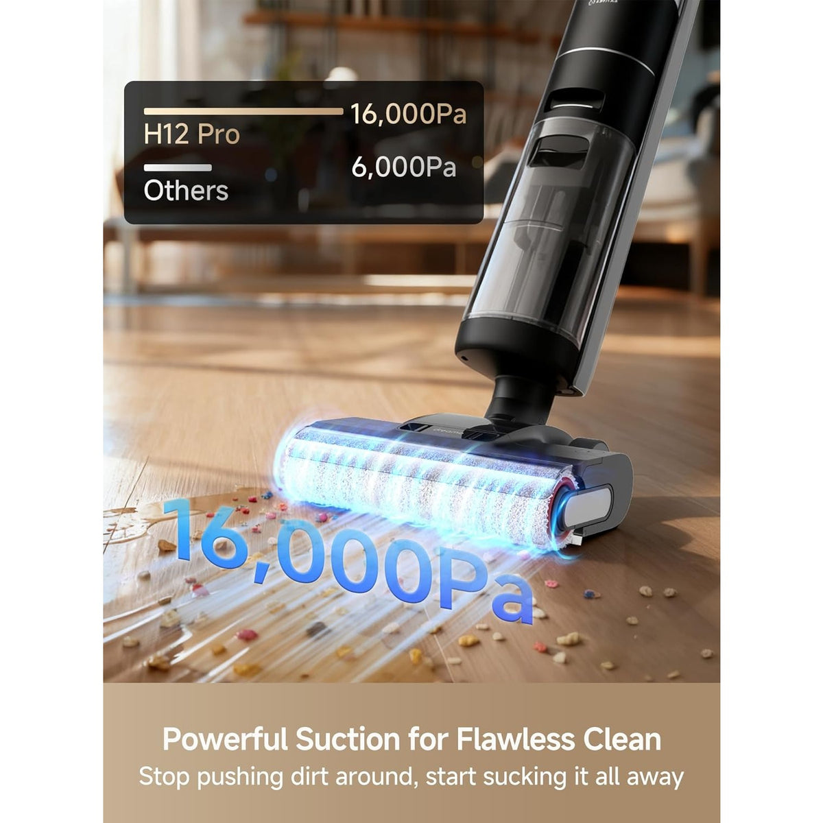 Dreame H12 Pro Wet Dry Vacuum Cleaner, Hard Floor Vacuum and Mop Combo with Smart Mess Detection and Anti-Tangle Brush, 35-Min Runtime and Hot Air Self-Cleaning, Refurbished, with 30.43oz Water Tank