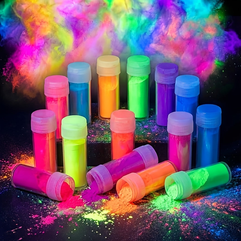 Glow in the Dark Craft Powder with Listed 12 Colors and 20g Label, Mixed-Color Luminous Pigment for Compatible Epoxy Resin Art, DIY Gifts and Holiday Decorations