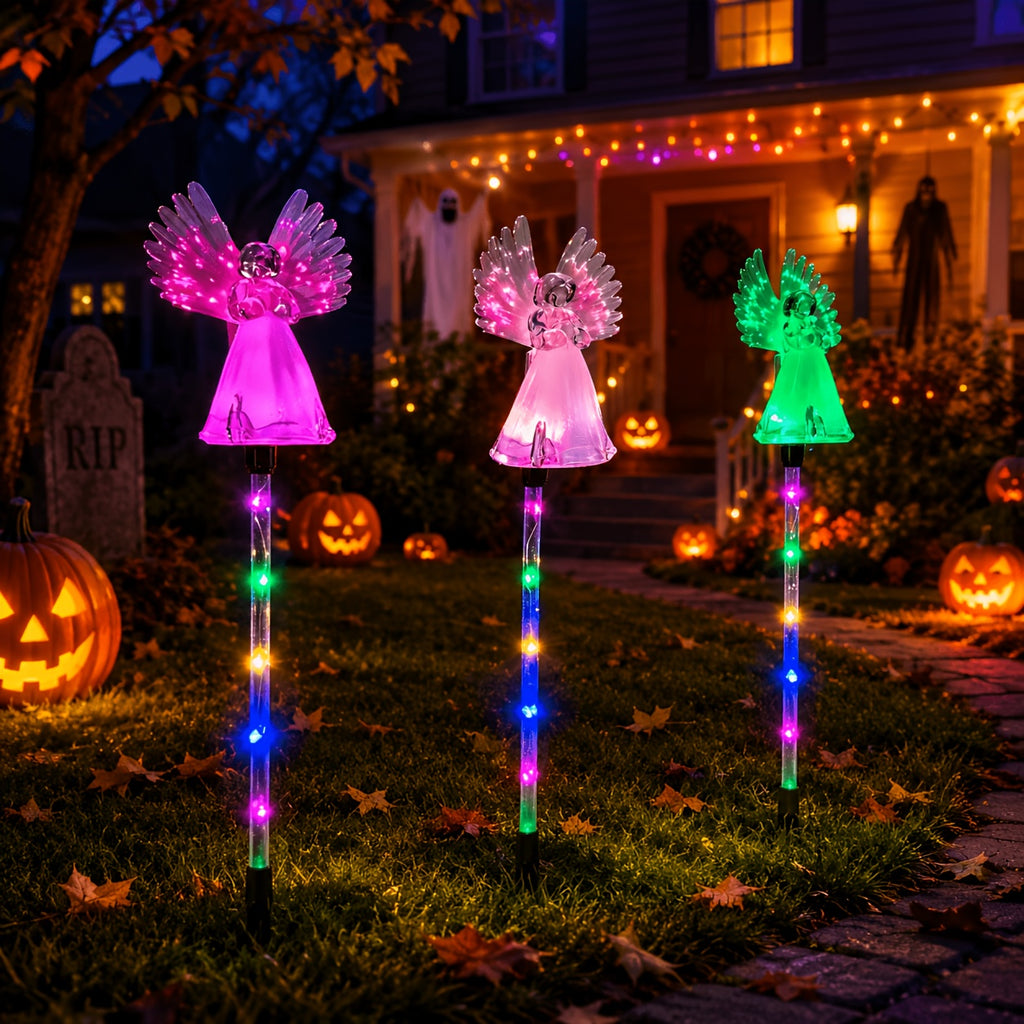 Solar Angel Garden Lights in Listed Two- or Four-Piece Options, Outdoor Decorative Lighting for Yard and Patio Displays, Housewarming and Seasonal Gift Ideas