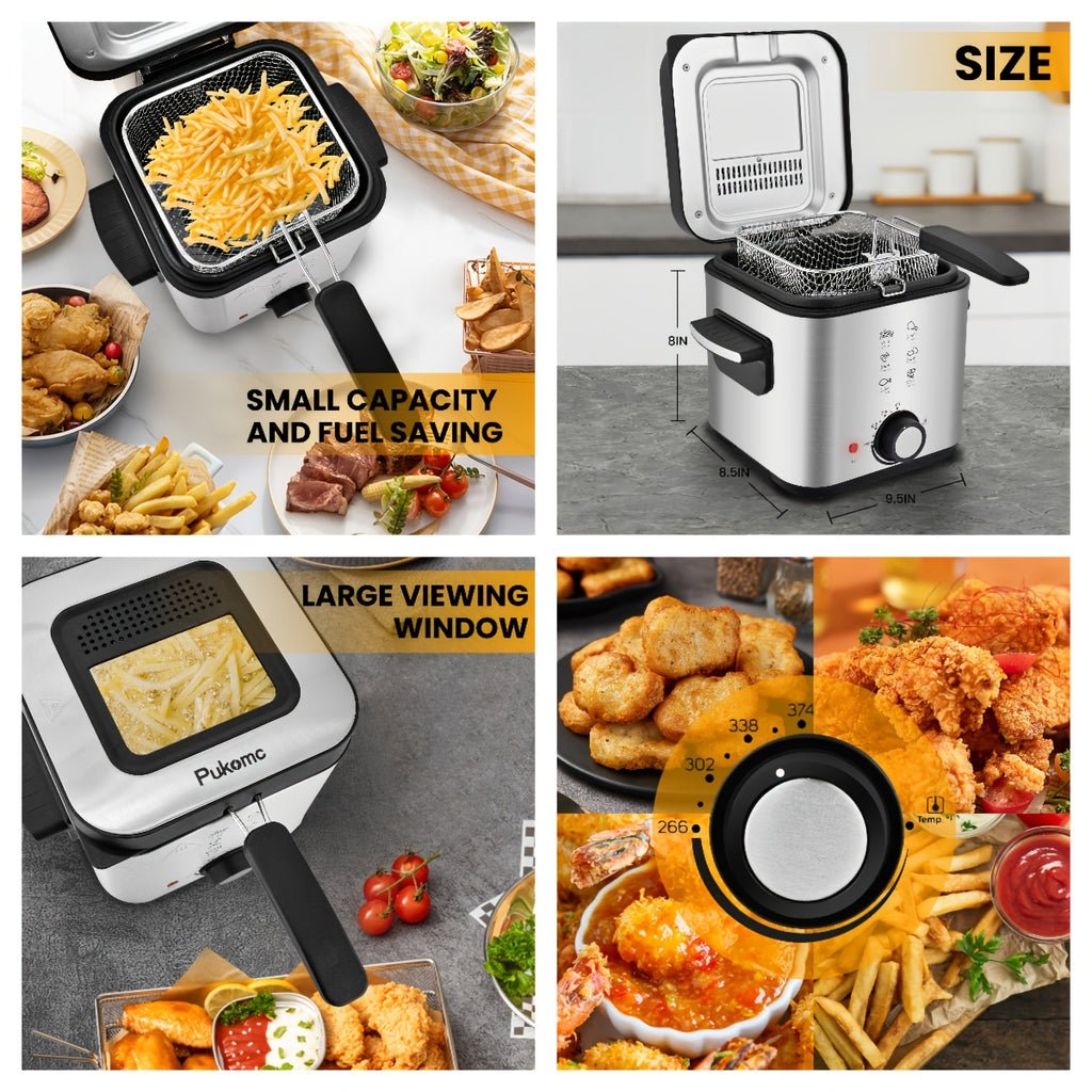 Basket-Equipped Countertop Deep Fryer by SUSTEAS with Adjustable Temperature and Nonstick Lining, 1.5L, 2.5L, 3L, 5L or 6L Options for Home Cooking