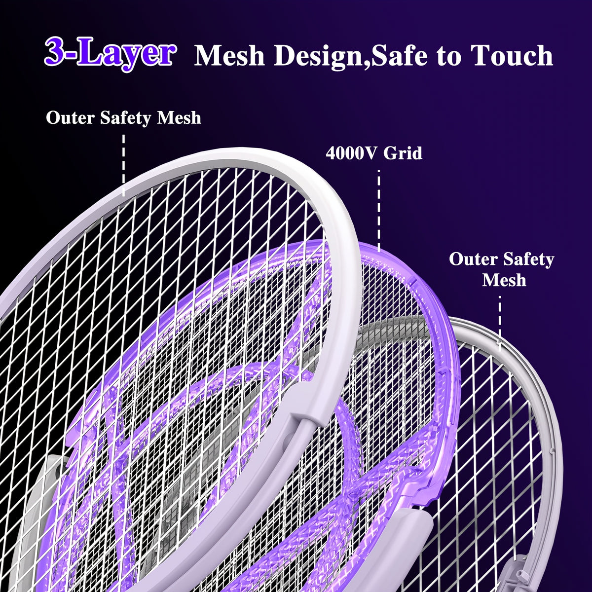 Electric Fly Swatter with Listed Type-C Rechargeable Design, Detachable Construction and Automatic Mode Wording, Single-Piece Indoor Insect-Control Tool