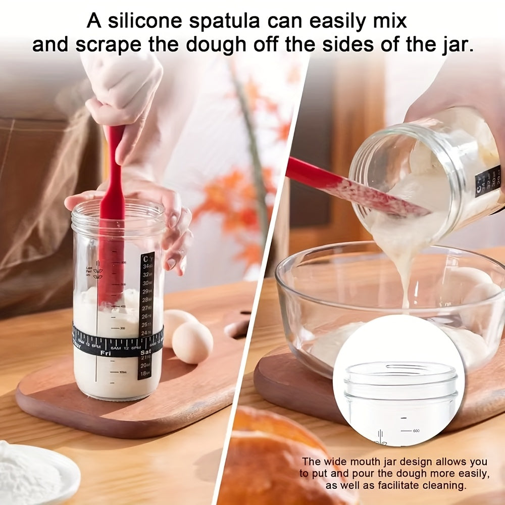 Sourdough Bread Baking Kit with 9-Inch Round Banneton Proofing Basket and Glass Starter Jar, Home Fermentation Supplies for Artisan Bread Making and Baker Gifts