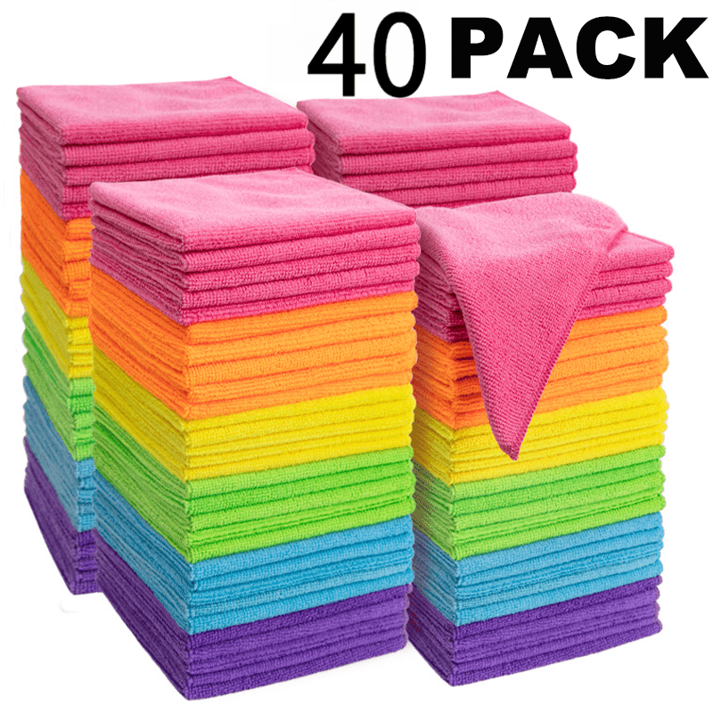 Multipurpose Cleaning Towels 40-Pack, Washable Reusable Cloths in Random Mixed Colors for Kitchen Cleanup, Garden Tasks and Commercial Cleaning Supplies