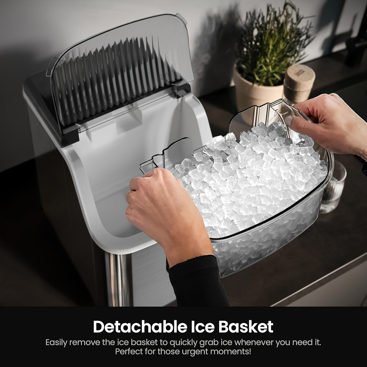 Pebble Ice Maker Countertop, 35lbs/Day Nugget Ice or 26lbs/Day Bullet Ice Machine with One-Click Operation and Self-Cleaning, Ice Basket and Scoop Included for Home, Kitchen and Office