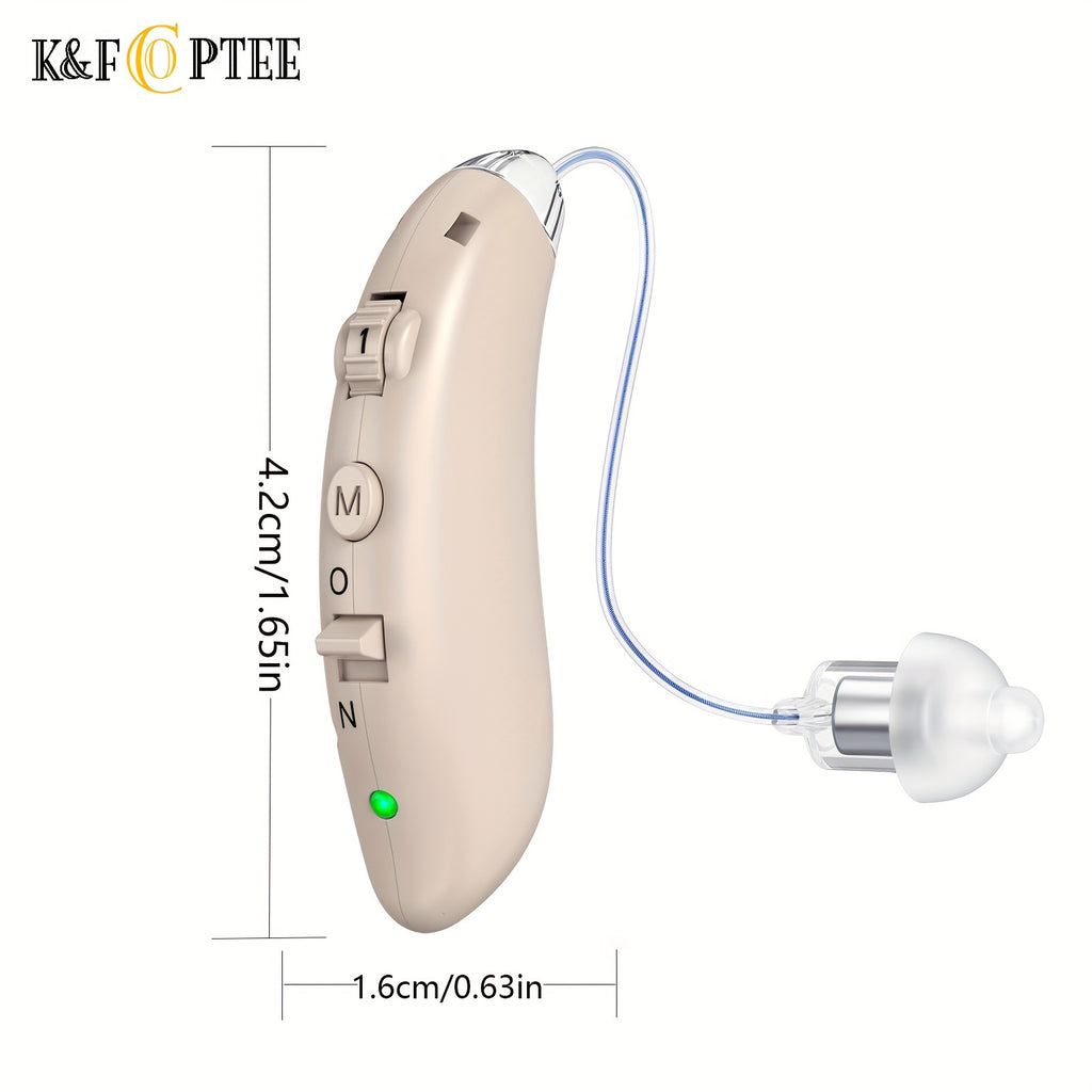 Rechargeable Behind-the-Ear Hearing Aids by K&FCOPTEE in Brown, Listed Pair with Three Frequency Modes, Four Volume Levels, Six Domes and Two USB Cables