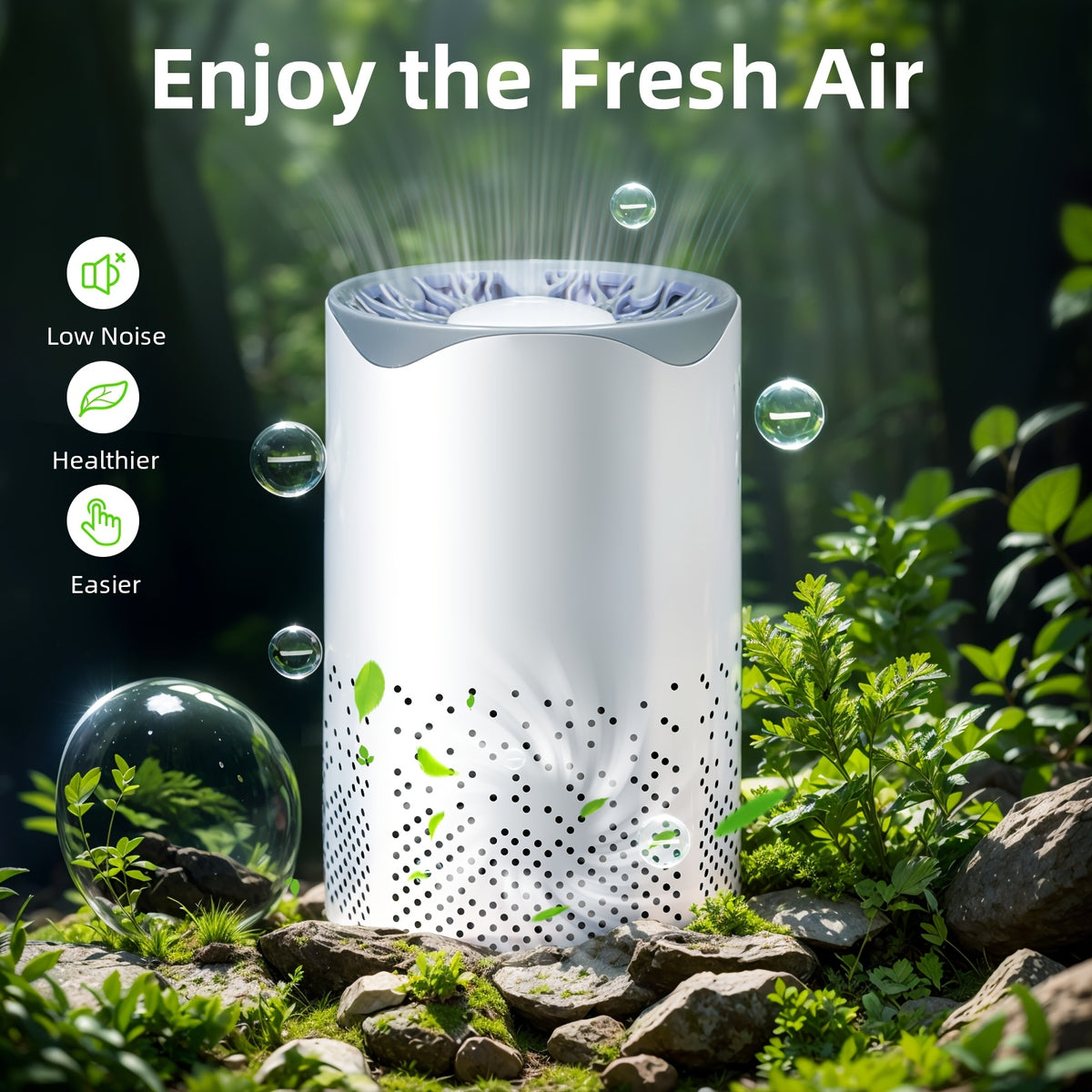 Compact Bedroom Air Purifier with Listed HEPA Filter, Sleep Mode and Scented Sponge, USB Plug-In Air Cleaner with One Machine and One Filter Element