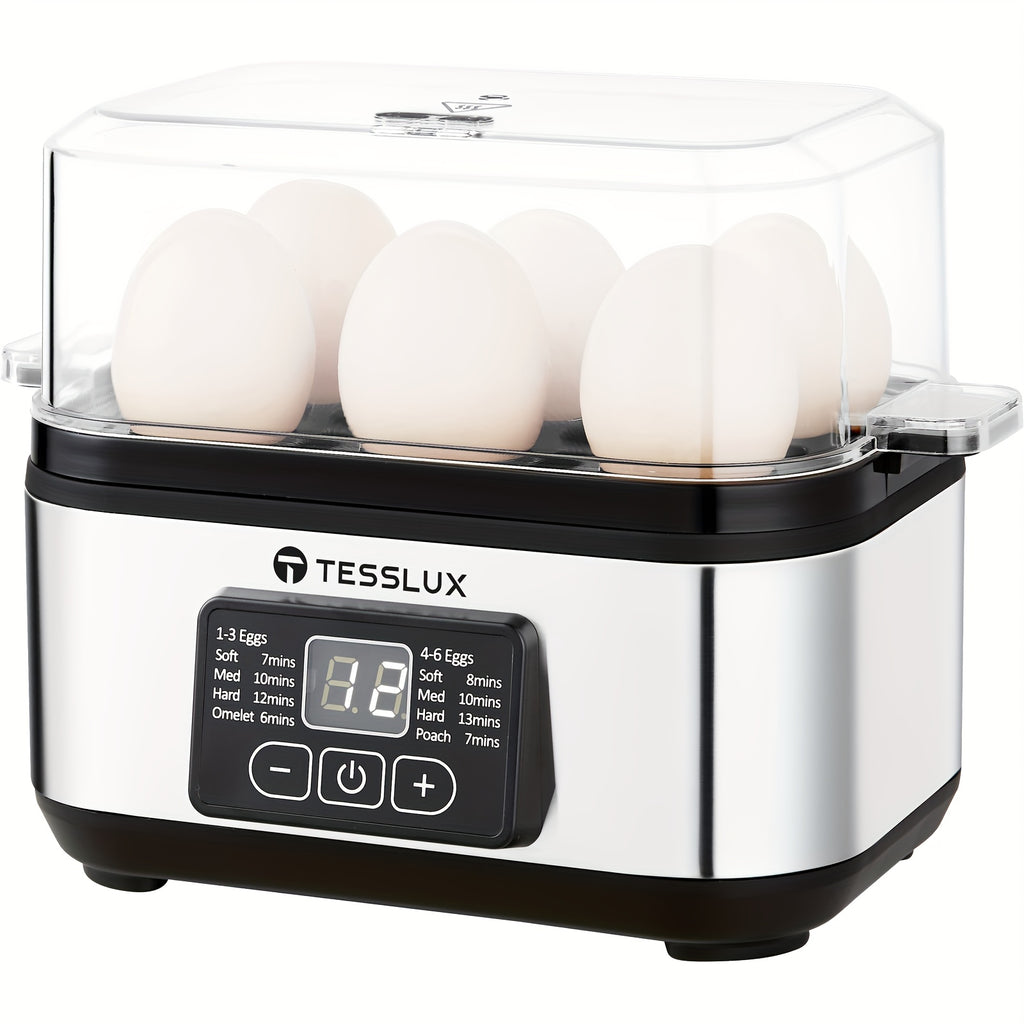 Electric Rapid Egg Cooker by TESSLUX, 6-Egg Capacity with Auto Shut-Off for Hard-Boiled Eggs, Poached Eggs, Scrambled Eggs and Omelets