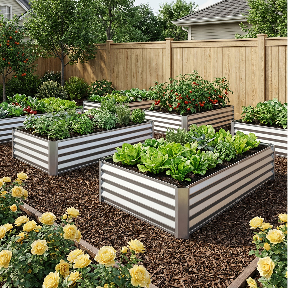 Metal Raised Garden Bed by TOMNK, Galvanized Outdoor Planter in Silvery or Black, One- or Two-Piece Size Options for Vegetables, Herbs and Flowers