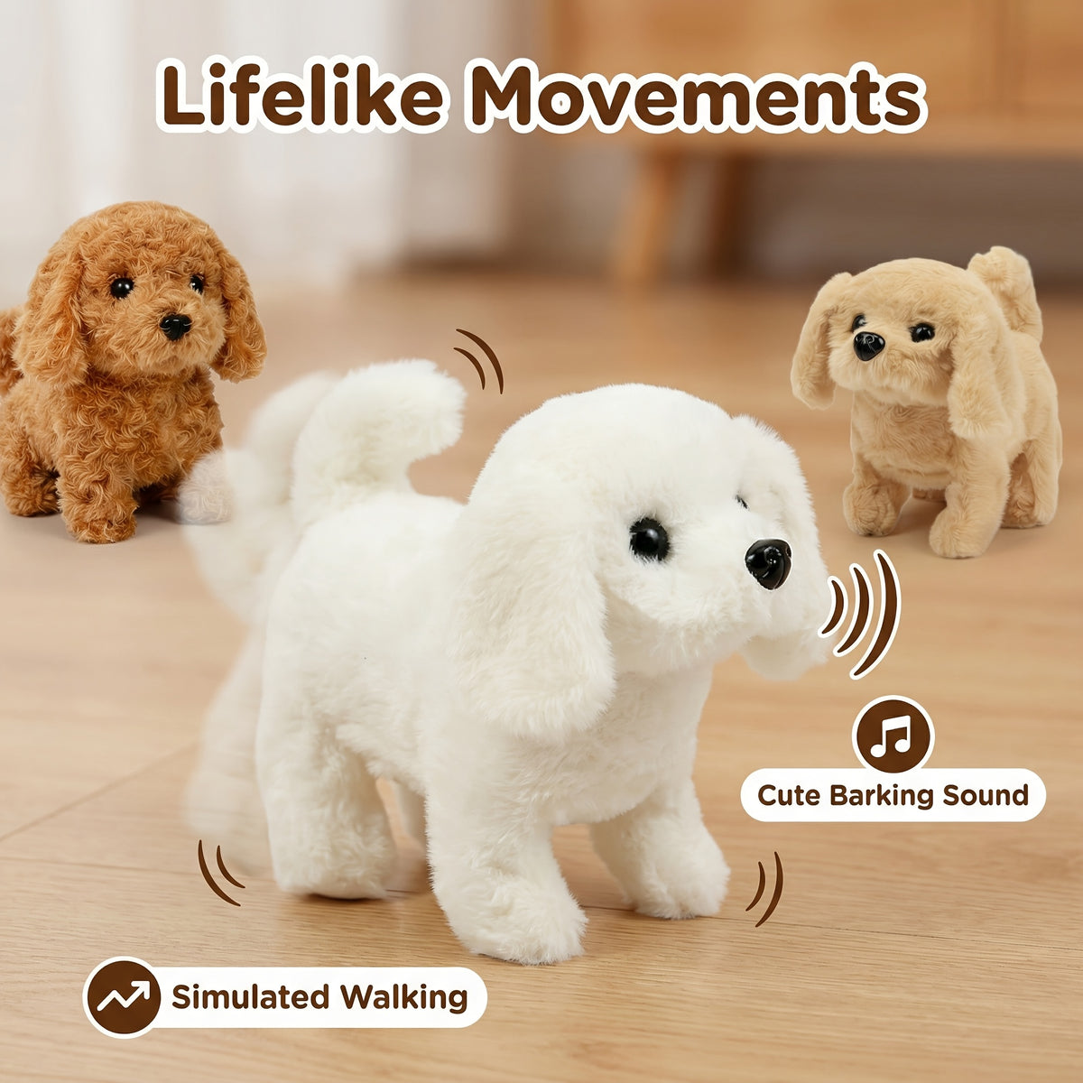 Electronic Walking Toy Dog Set, 3-Piece Interactive Puppy Toys That Walk, Run, Bark and Wag Their Tails for Children's Pretend Pet Play