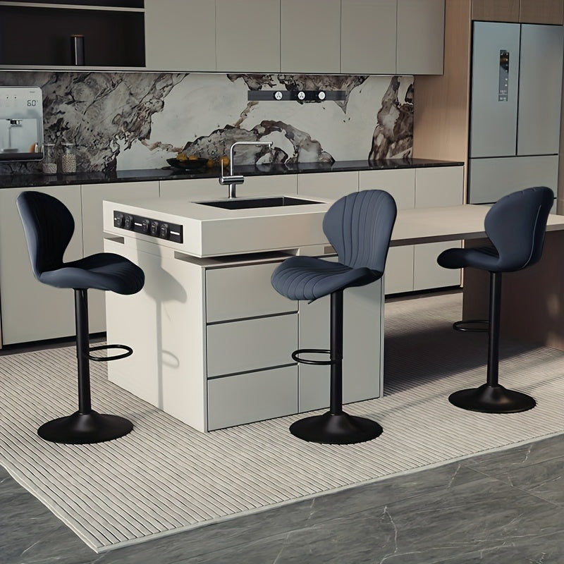 High Back Swivel Bar Stools with Adjustable Upholstered Seats for Kitchen Island, Home Bar and Dining Room, Sets of 1, 2, 3 or 4 in Five Colors