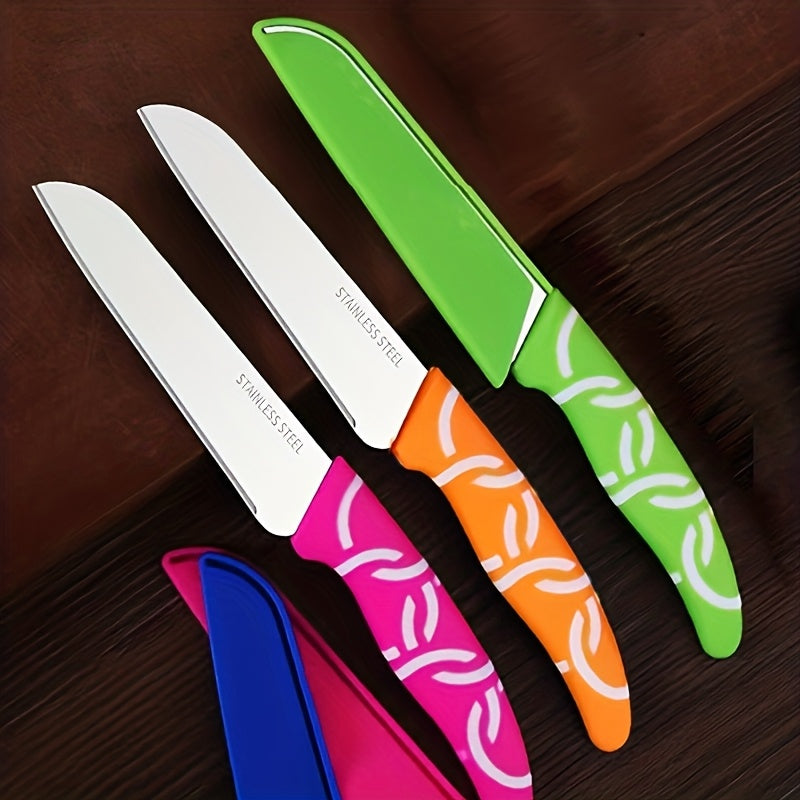 Fruit Paring Knife Set with Polished Stainless Steel Blades and Silicone Handles, Red Green and Yellow Peeling Knives with Listed 3-Piece Options