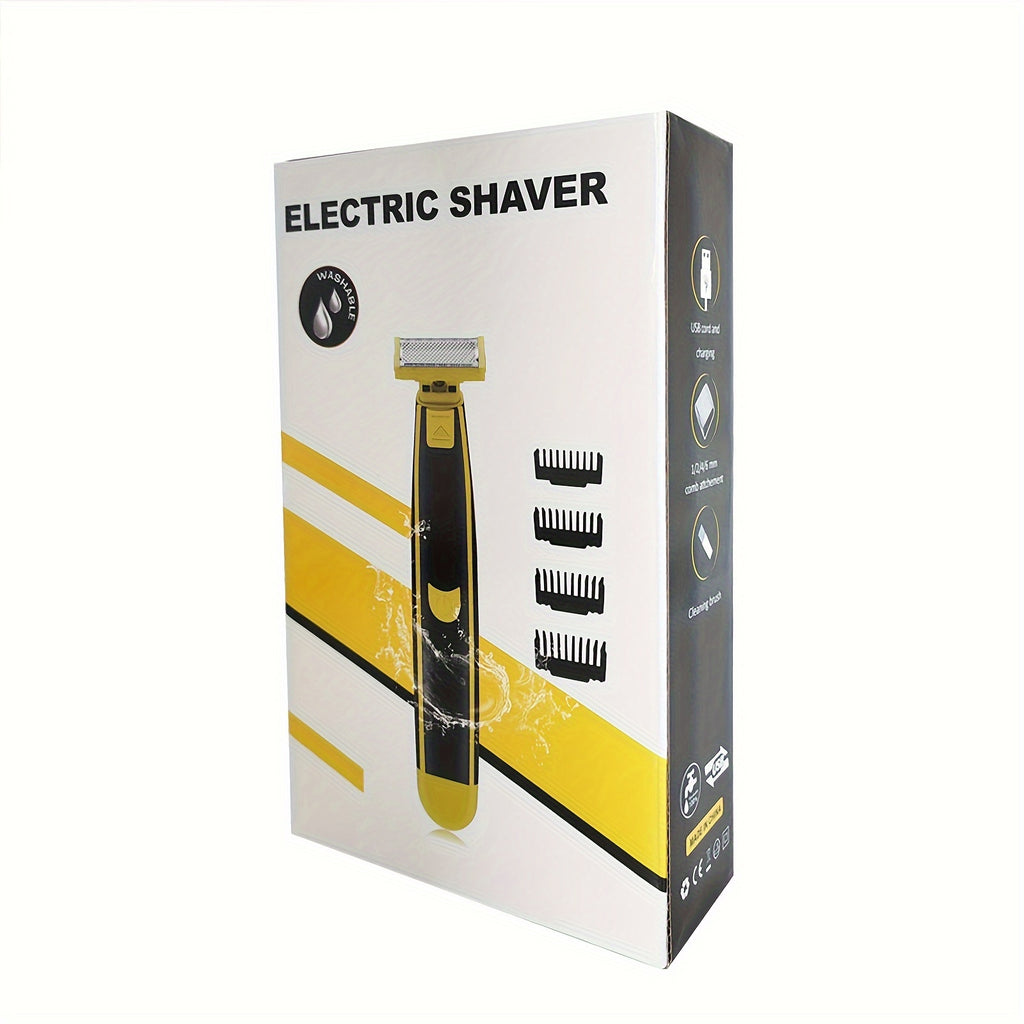 T-Blade Body Trimmer with USB Rechargeable 600mAh Battery for Men's and Women's Grooming, Yellow or Upgraded Version with Four Guide Combs