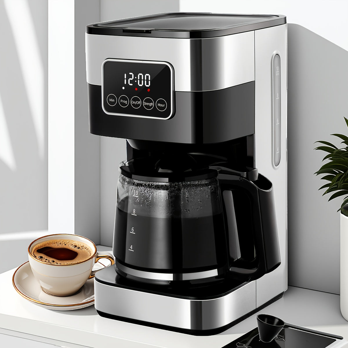 10-Cup Drip Coffee Maker with Programmable Touch-Screen Controls and Pause & Serve, Stainless Steel Black Finish for Everyday Home Coffee Bars