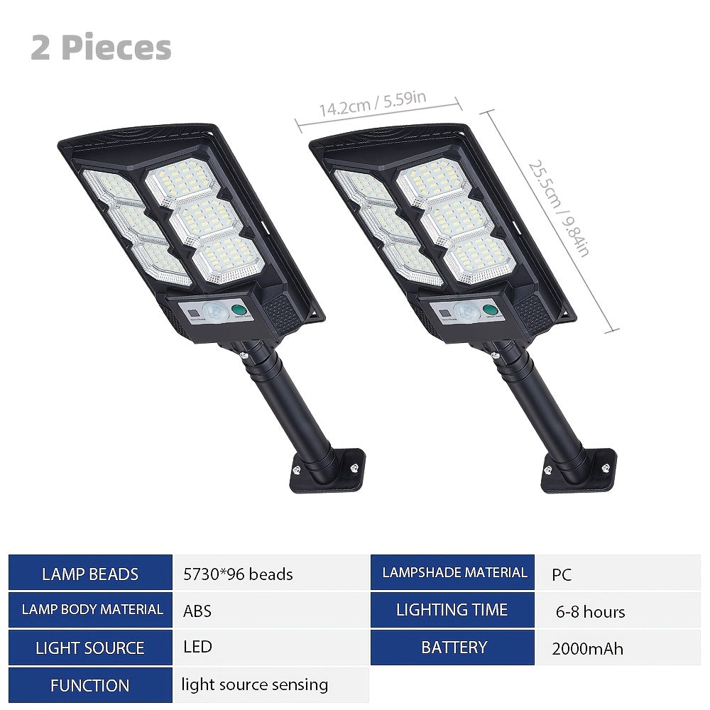 LED Solar Street Lamp Set with Motion Sensor and Remote Control References, Two-Piece Option Labels for Garden, Terrace and Parking Area Lighting