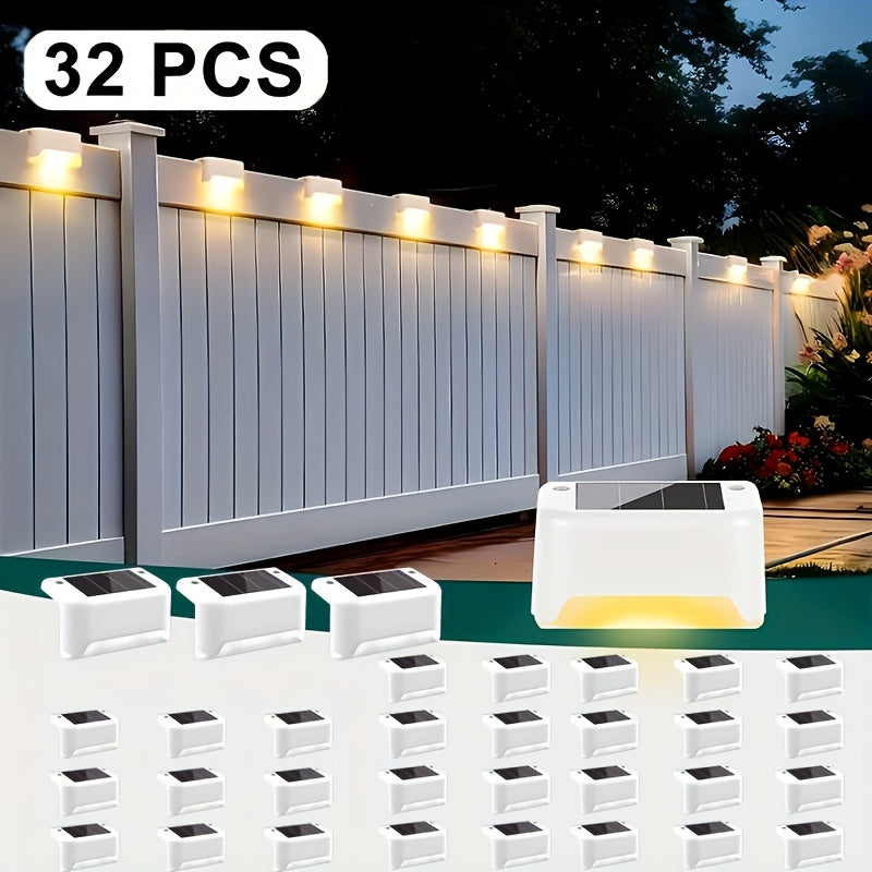 Warm White Solar Step Lights, 16 or 32-Pack Outdoor LED Accents with ABS Housing, Screw Mounting and Automatic On/Off in Black, White or Brown