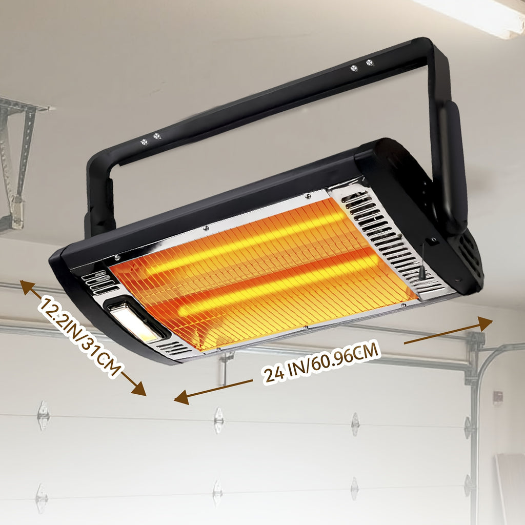 Ceiling-Mounted Quartz Garage Heater with Work Light, Listed 1500W Radiant Heating and 90-Degree Rotation, One- or Two-Pack Options for Approved Indoor Locations