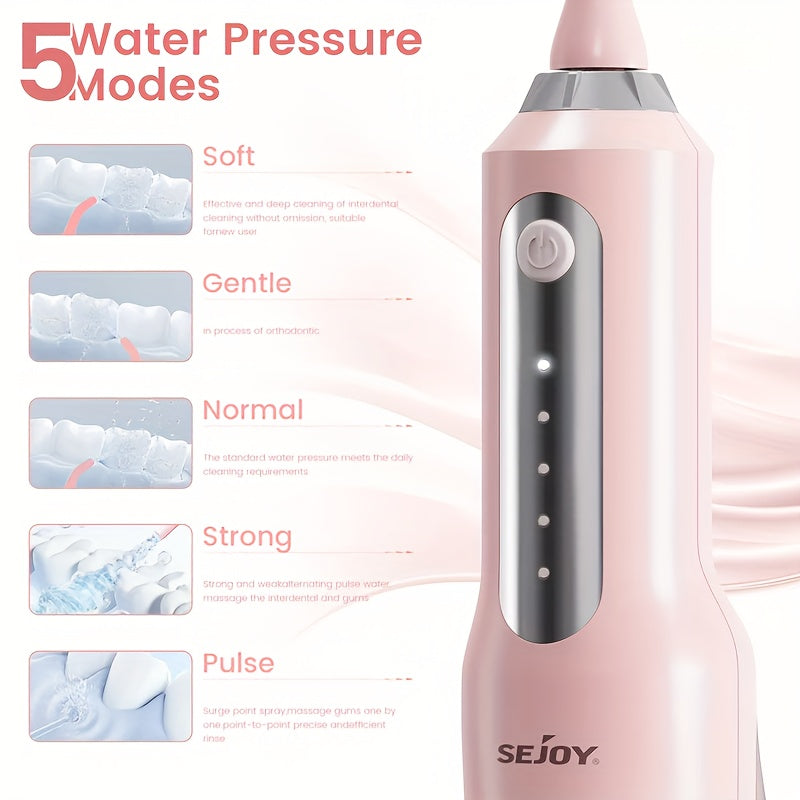 Cordless Water Flosser, Portable Dental Oral Irrigator with 5 Cleaning Modes & 5 Jet Tips, Rechargeable Water Teeth Cleaner for Home and Travel, Gum Care, Christmas Gifts