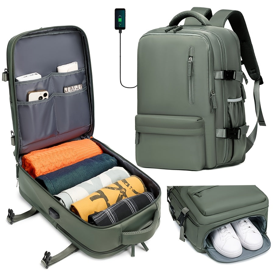 Laptop Travel Backpack with Listed 16-Inch Device Compartment, Shoe Pocket and Multi-Pocket Organization in Pink, Beige or Light Green for Work, School and Gym Trips