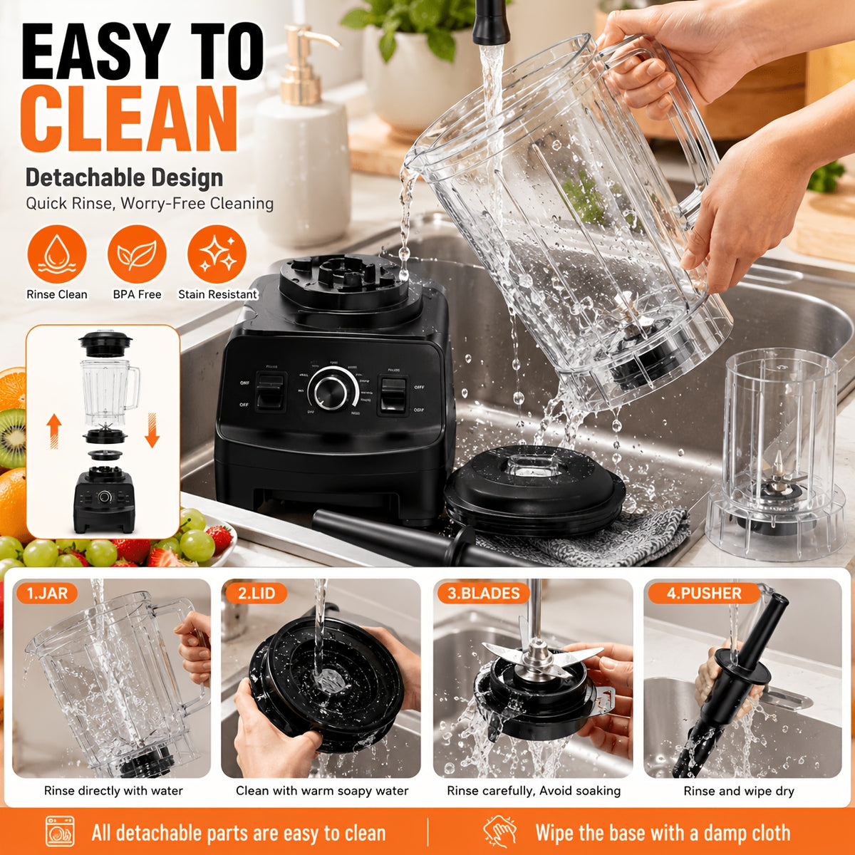 Large Capacity Smoothie Blender 84.54oz, Black Countertop Kitchen Mixer for Smoothies, Milkshakes, Protein Shakes and Compatible Frozen Fruit Drink Recipes