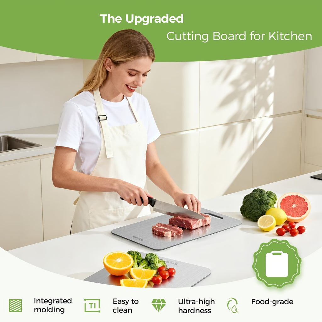 Stainless Steel Cutting Board Set of 3 with Reversible Surfaces, 10 x 6, 12 x 8 and 14 x 10 Inch Kitchen Prep Boards for Fruit, Vegetables and Dough