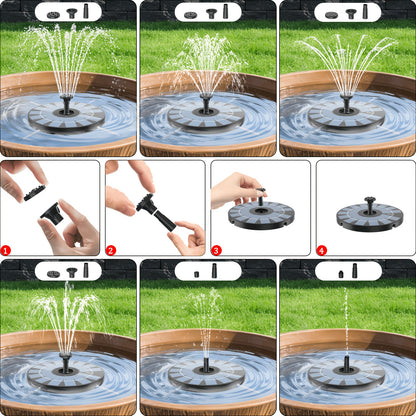 Solar Powered Water Fountain DT-505 with 4 Transparent Support Rods and 6 Spray Nozzles, Round Plastic Fountain Unit for Garden Pond and Courtyard Decor