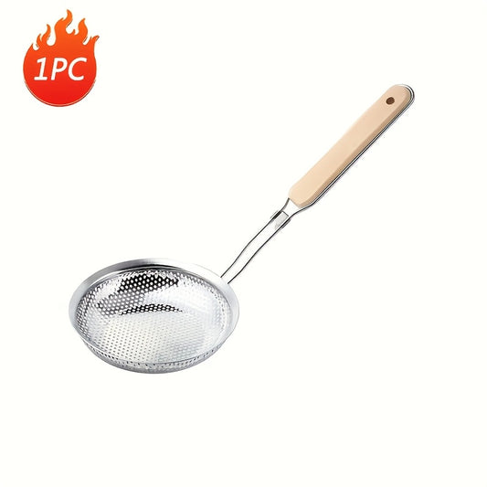 Wooden Handle Fine Mesh Strainer, Single Stainless Steel Kitchen Colander for Pasta and Vegetable Draining, Everyday Food Preparation at Home or Restaurants