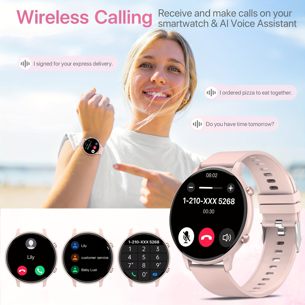 Pink Calling Smartwatch for Women with 1.39-Inch Full Touchscreen, Message Alerts, Step Distance and Calorie Tracking, 100+ Sports Modes for iPhone and Android