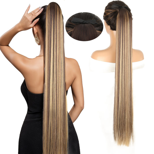 34-Inch Straight Ponytail Hairpiece for Women, Long Fiber Hair Styling Accessory in Six Color Options Including Black, Dark Brown and Olive Brown for Everyday Looks and Special Occasions