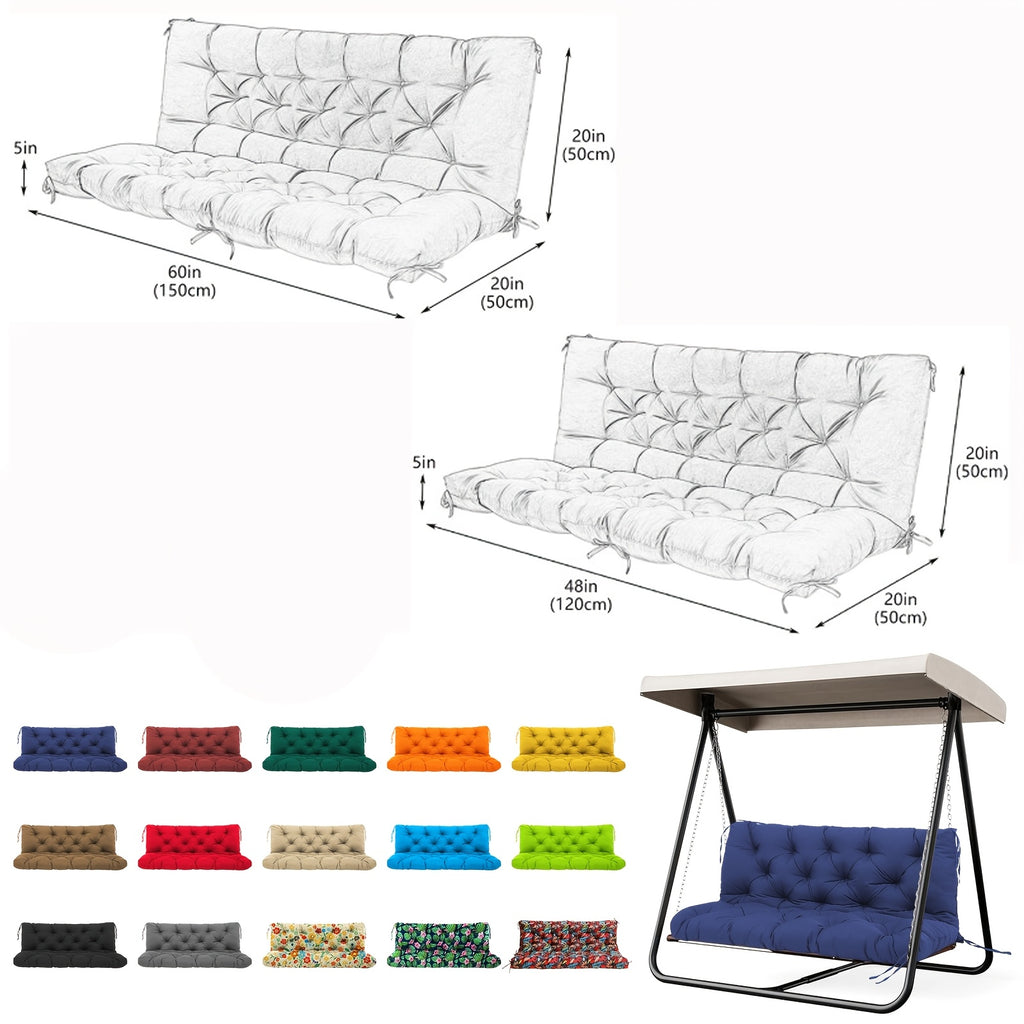 Porch Swing Replacement Cushion with Backrest and Ties, Listed 5-Inch Thickness, 48 or 60-Inch Size Labels and Five Color Choices for Patio Bench Seating