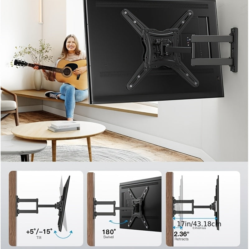 Swivel TV Wall Mount in Black, Rotating Bracket for Compatible Flat Panel Televisions, Space-Saving Wall Installation for Living Rooms and Home Theater Setups