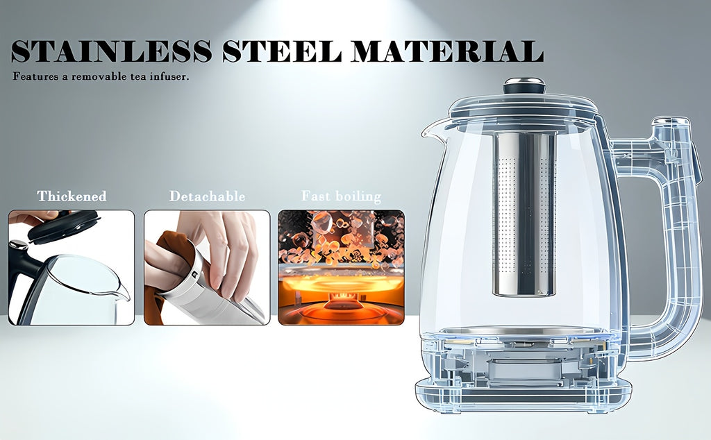 Removable-Filter Electric Kettle, Black 1.8L Water Boiler with Listed 304 Stainless Steel, 360-Degree Base, Auto Shut-Off and Boil-Dry Protection for Tea and Coffee