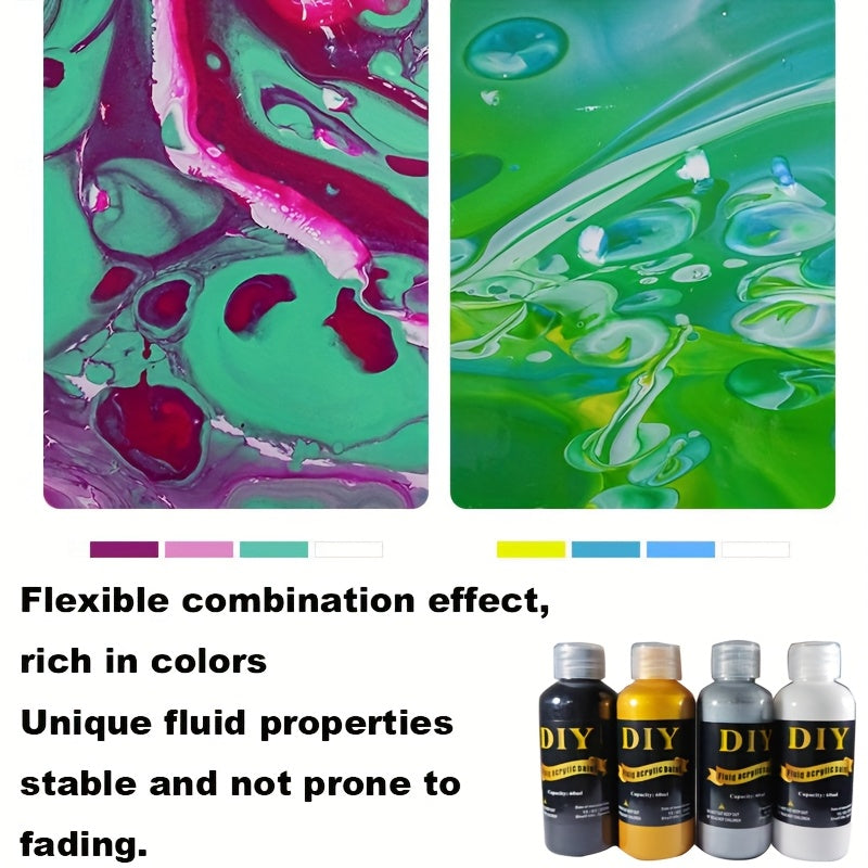 High-Gloss Fluid Acrylic Pour Paint Set with Six- or Twelve-Piece Options and Listed 2.03oz Bottles for Canvas, Plaster, Rock and Decorative DIY Art Projects