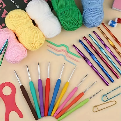 Multicolor Yarn Crochet Kit with Listed 130-Piece Set, Fabric Storage Bag, Hooks, Scissors, Needles and Stitch Markers for Creative DIY Projects and Handmade Gifts