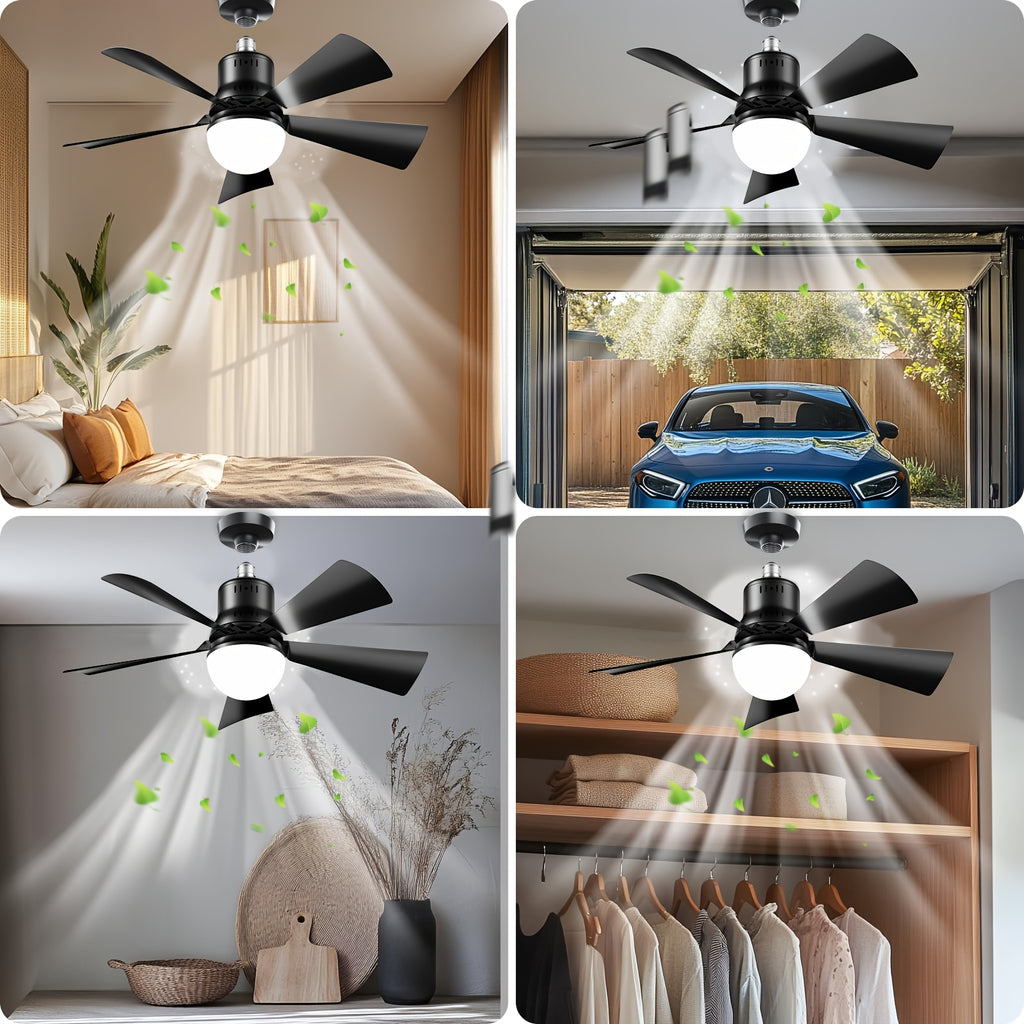 Black Screw-In Socket Fan Light, 20.5-Inch Ceiling Fan with Remote and Dimmable LED, Listed 2000 Lumens and Three 3000K–6500K Light Tones for Home Rooms