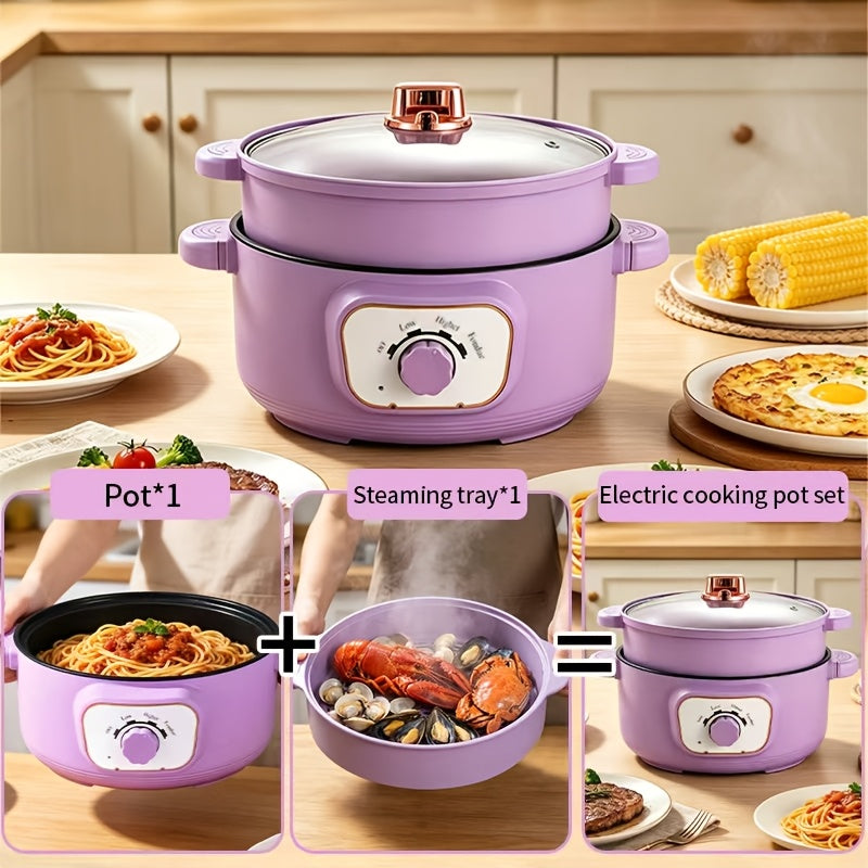 Plug-In Ramen Cooking Pot with Listed Nonstick Interior, 1.8 or 3.5 Liter Capacity Labels and Milky White or Purple Larger Options for Soup, Noodles and Oatmeal