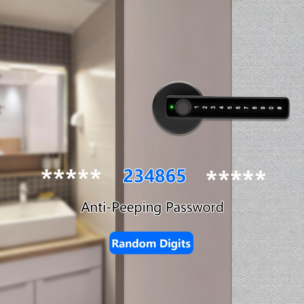 Fingerprint Door Lock Knob in Black with Listed IC Card, Code and Mechanical Key Access, Electronic Handle for Compatible Bedroom, Home and Office Doors