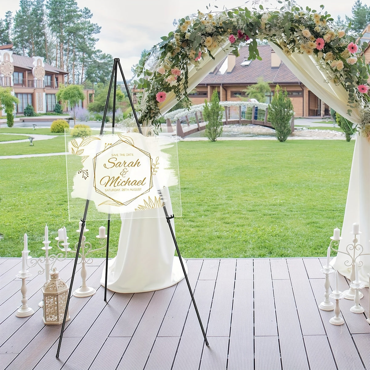 Display Easel Stand for Wedding Signs, Posters and Presentations, Folding Metal Tripod with 63-Inch Maximum Height, Adjustable Clips and Multi-Pack Options