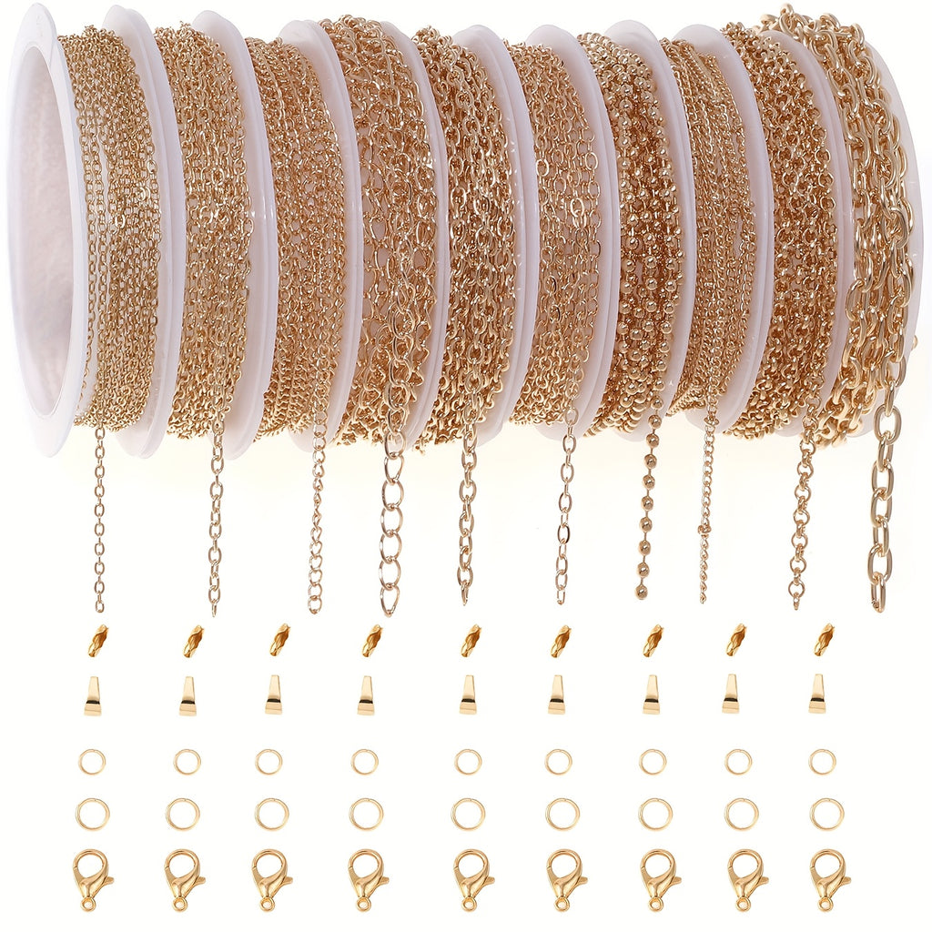 10 Rolls of 304 Stainless Steel Golden and Silvery Metal Chain, DIY Jewelry Making Material, Used for Jewelry Making