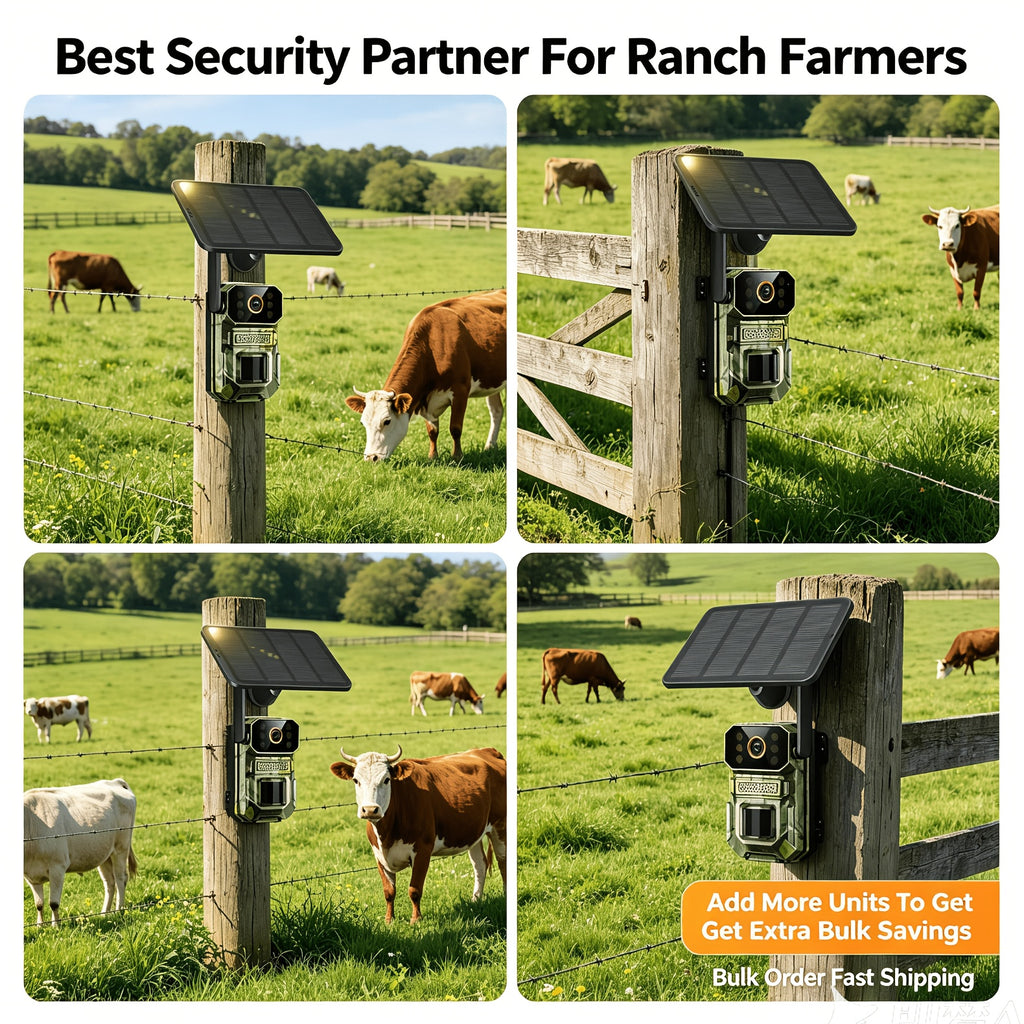 Farm Solar Trail Camera for Orchard and Livestock Monitoring with 125° Wide-Angle View, Listed 20W Solar Panel, 6000mAh Battery and Mounting Straps