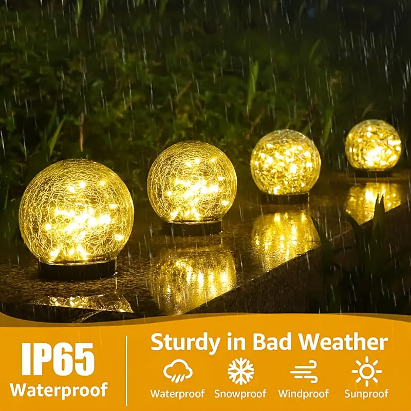 Solar Garden Ball Lights with Crackle Glass, Warm White LED Decorative Globes in 4 or 6 Piece Sets for Patio, Lawn and Outdoor Garden Decor