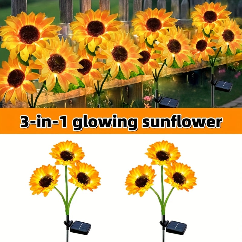 Solar Sunflower Garden Light with Warm White Glow, Automatic Switch and Included Solar Panel for Outdoor Pathways, Courtyards and Terrace Decor