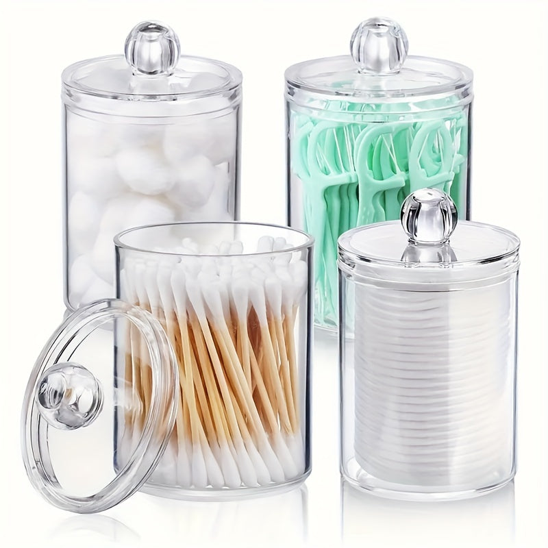 Transparent Swab Storage Holder, Clear Bathroom Canister for Makeup Swabs and Compatible Small Vanity Supplies with Toothpick Storage Reference for Home Organization