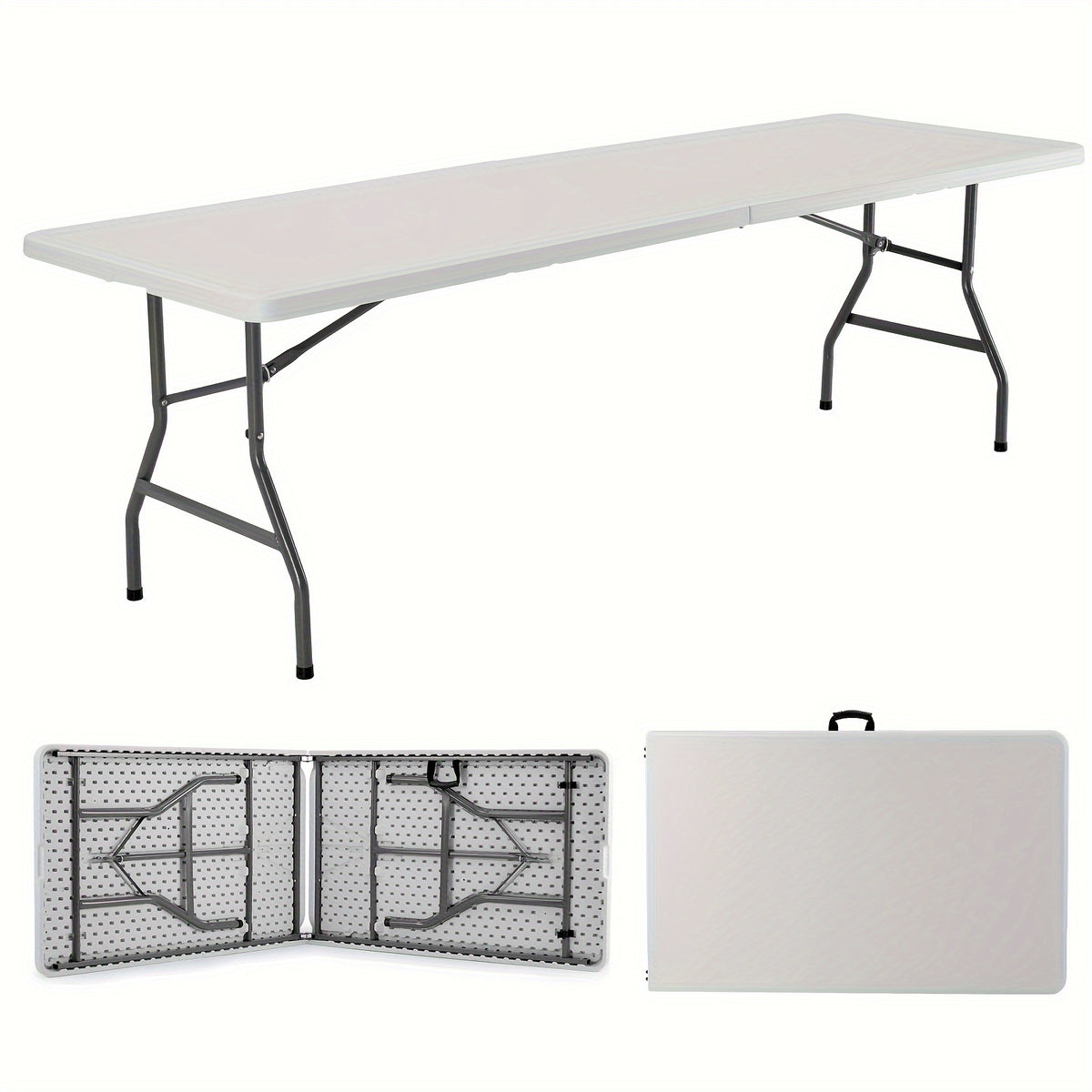 Portable Folding Utility Table with Plastic Top, Carrying Handle and Locking Design, Multiple Model Options for Camping, Picnics and Indoor Outdoor Parties