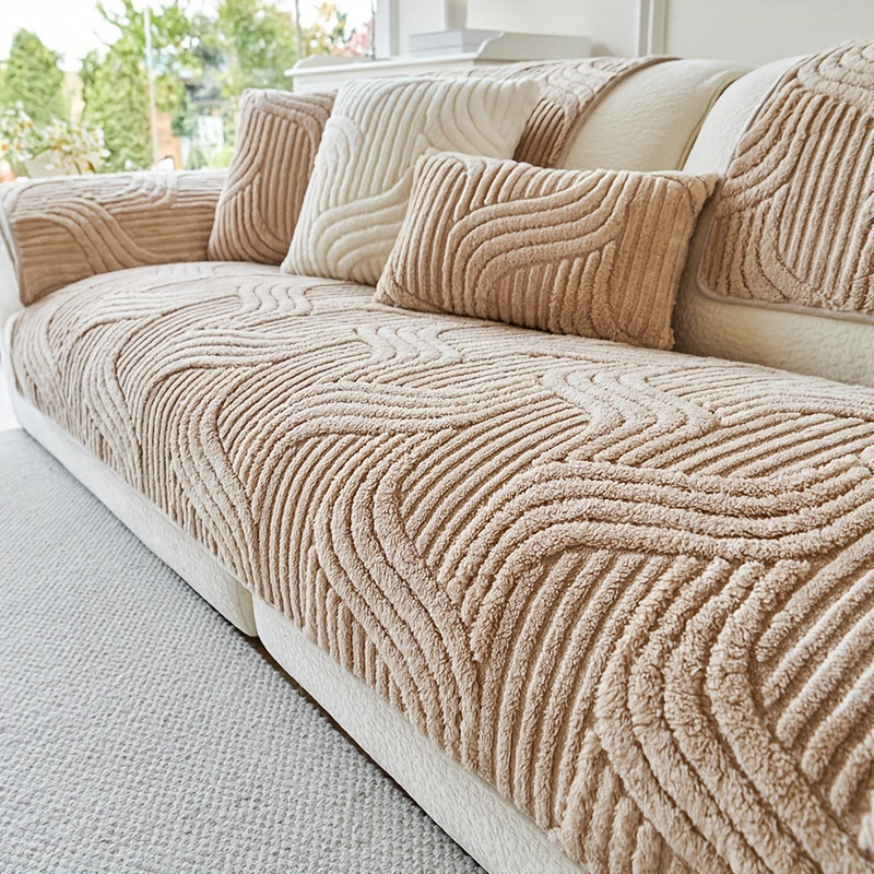 Plush Sofa Cover Panel with Shu Velveteen Texture, Single Machine-Washable Piece in Six Colors with Separate Seat, Backrest and Armrest Options for Living Rooms