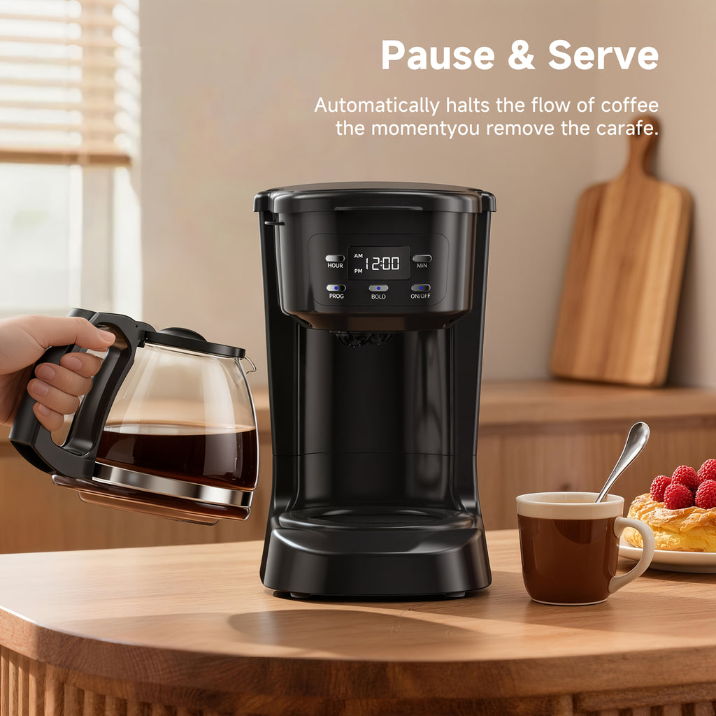 5-Cup Programmable Coffee Maker in White, Digital Drip Brewer with Auto Brew, Brew Pause, Washable Basket Filter and Keep-Hot Plate for Home Kitchens