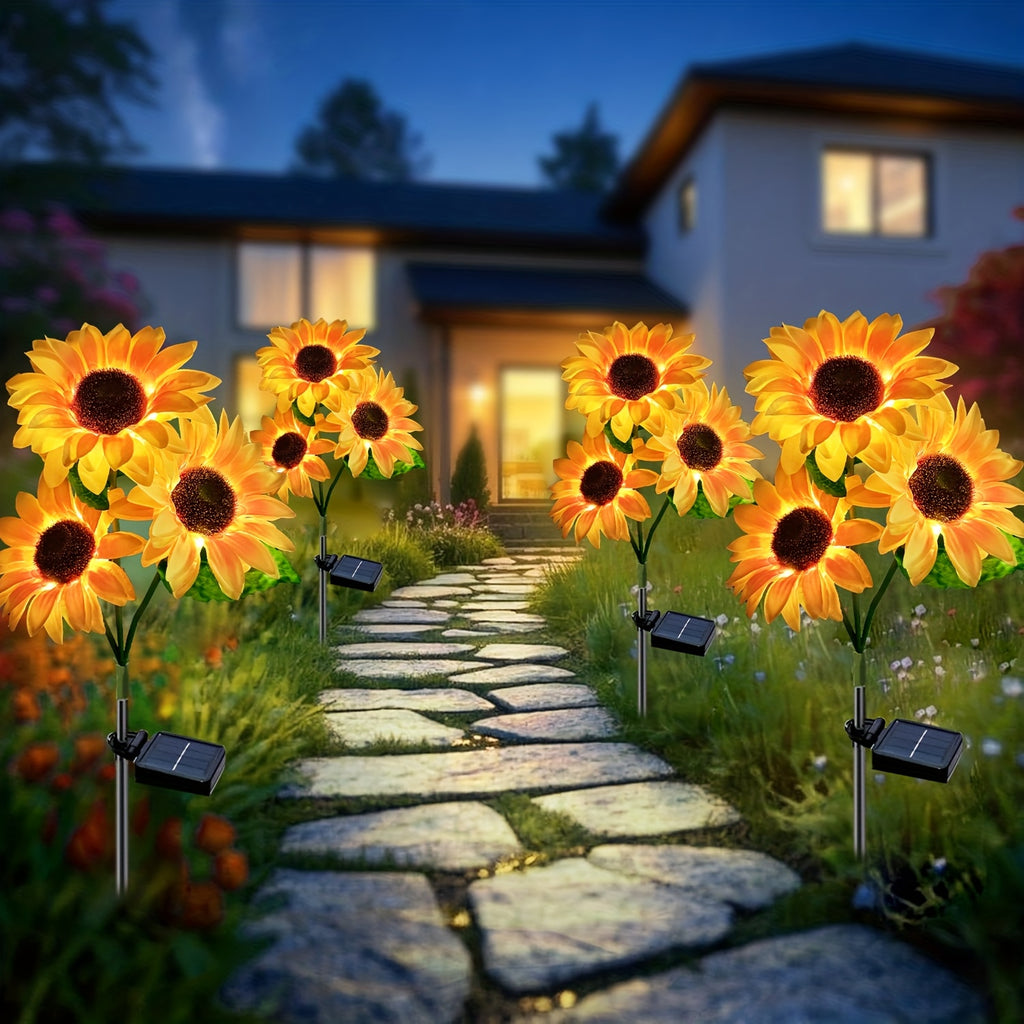 Solar Sunflower Garden Light with Warm White Glow, Automatic Switch and Included Solar Panel for Outdoor Pathways, Courtyards and Terrace Decor