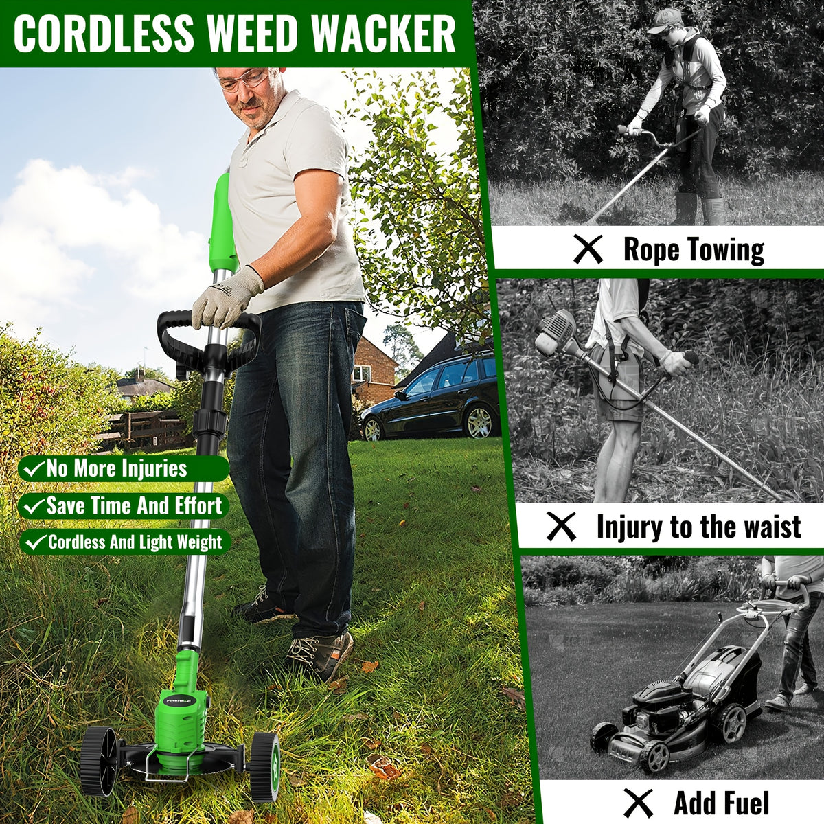 Foldable Cordless Lawn Trimmer with Listed Rotating Edging Function, Single-Battery Blade Option or Upgraded Two-Battery Blade and Wheel Kits for Small Yard Care